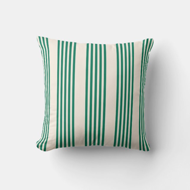 Forest green and beige five stripes pattern cushion (Front)