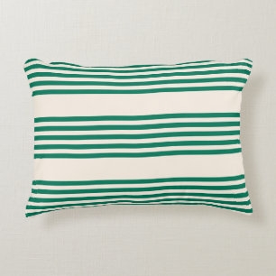 Forest green and beige five stripes pattern decorative cushion
