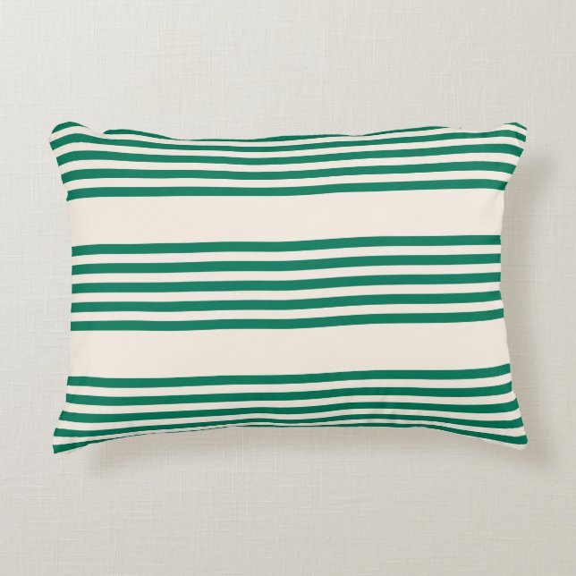 Forest green and beige five stripes pattern decorative cushion (Front)