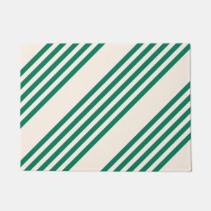 Forest green and beige five stripes pattern doormat