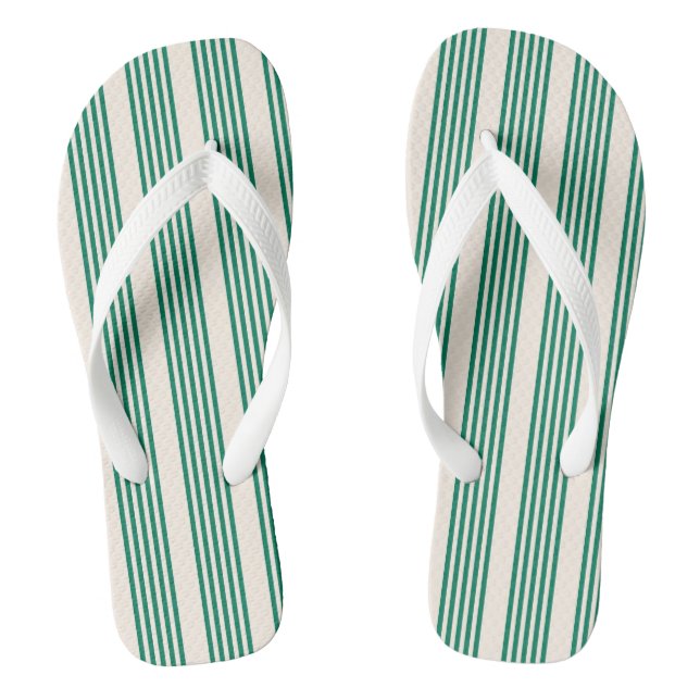 Forest green and beige five stripes pattern flip flops (Footbed)