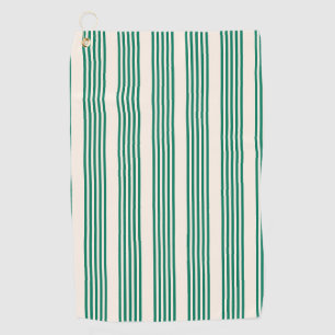 Forest green and beige five stripes pattern golf towel