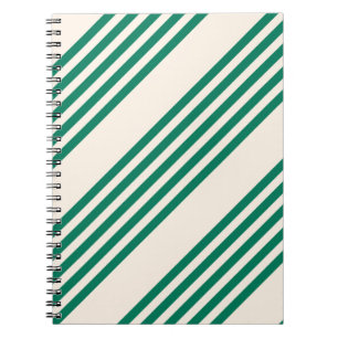 Forest green and beige five stripes pattern notebook