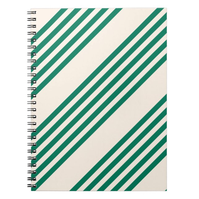 Forest green and beige five stripes pattern notebook (Front)