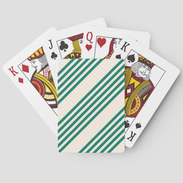Forest green and beige five stripes pattern playing cards (Back)