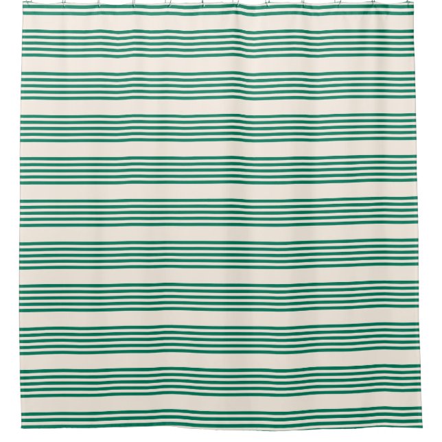 Forest green and beige five stripes pattern shower curtain (Front)