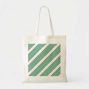 Forest green and beige five stripes pattern tote bag