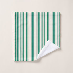 Forest green and beige five stripes pattern wash cloth