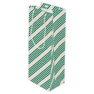 Forest green and beige five stripes pattern wine gift bag