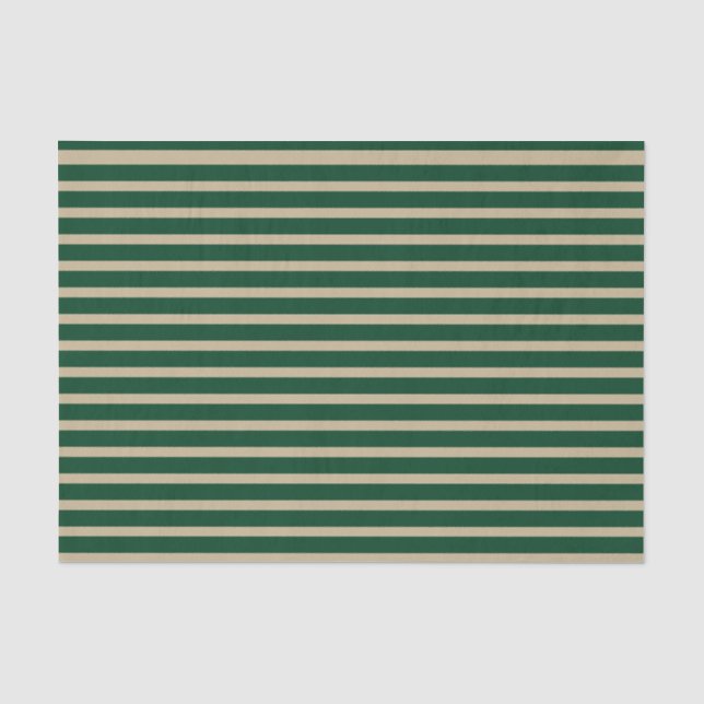 Forest Green and Beige Stripes Tissue Paper (Front)