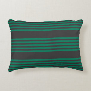 Forest green and charcoal fives stripe pattern decorative cushion