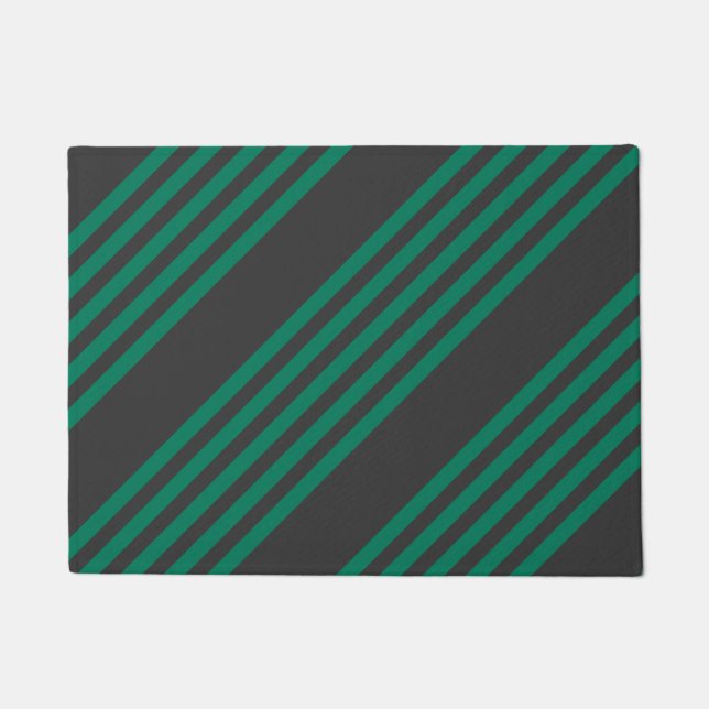 Forest green and charcoal fives stripe pattern doormat (Front)