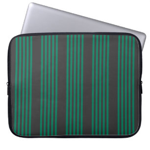 Forest green and charcoal fives stripe pattern laptop sleeve