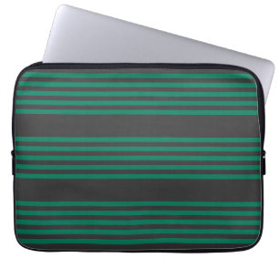 Forest green and charcoal fives stripe pattern laptop sleeve