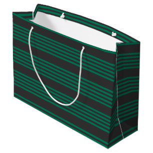 Forest green and charcoal fives stripe pattern large gift bag