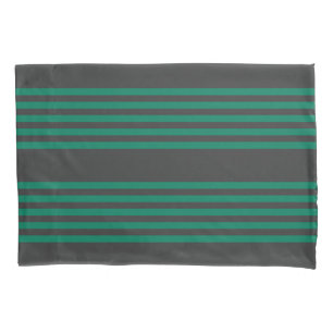 Forest green and charcoal fives stripe pattern pillowcase