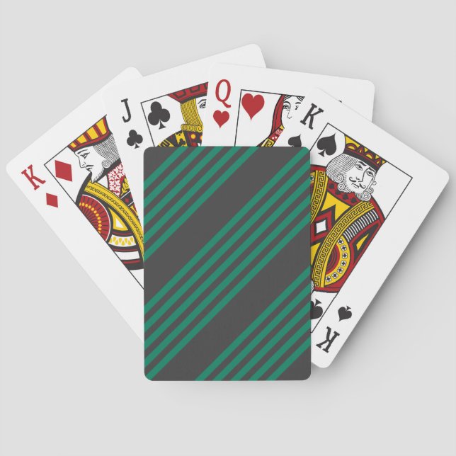 Forest green and charcoal fives stripe pattern playing cards (Back)