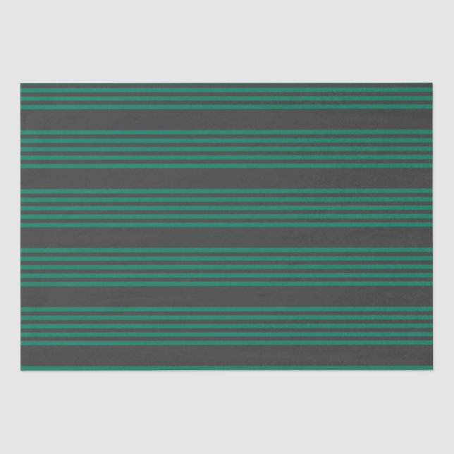 Forest green and charcoal fives stripe pattern tissue paper (Front)