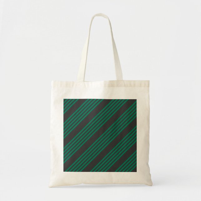 Forest green and charcoal fives stripe pattern tote bag (Front)