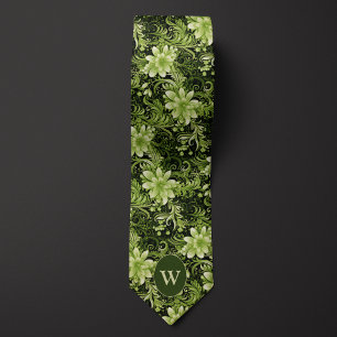 Forest Green and Cream Botanical Tie