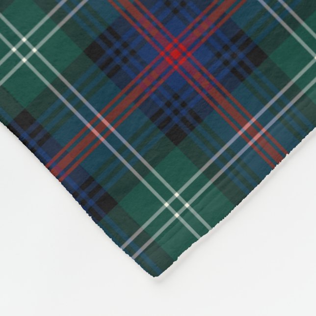 Forest Green and Dark Blue Sutherland Clan Tartan Fleece Blanket (Corner)