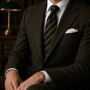 Forest Green and Gold Diagonal Stripe  Tie