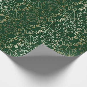 Forest Green and Gold Ivy Leaf Floral Pattern Wrapping Paper