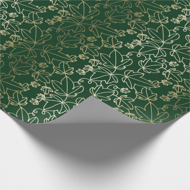 Forest Green and Gold Ivy Leaf Floral Pattern Wrapping Paper (Corner)