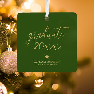 Forest Green and Gold Script 2024 Graduate Photo Metal Tree Decoration