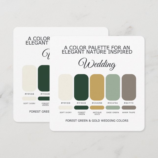 Forest Green and Gold Wedding Colour Palette Card (Front/Back)