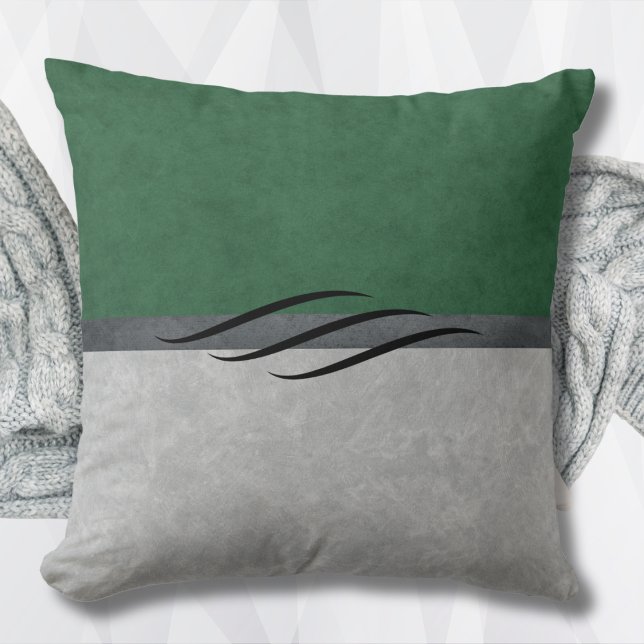 Forest Green and Grey Chic Throw Pillow (Forest Green and Gray Chic Throw Pillow)