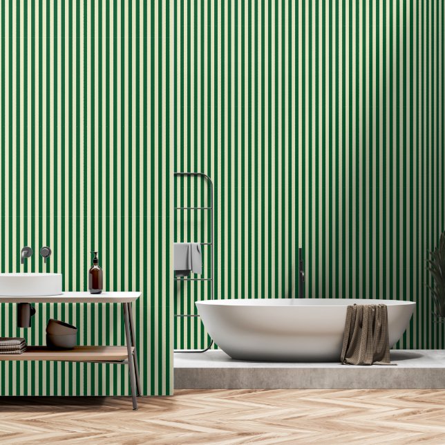Forest Green And Pea Yellow Stripes Wallpaper (Bathroom)