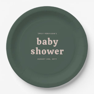Forest Green and Pink Gender Neutral Baby Shower Paper Plate