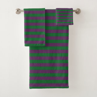 Forest Green and Purple Stripes Bath Towel Set