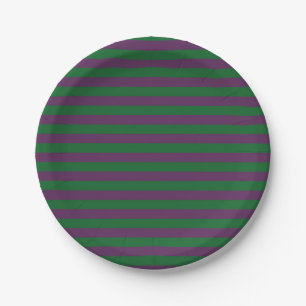 Forest Green and Purple Stripes Paper Plate
