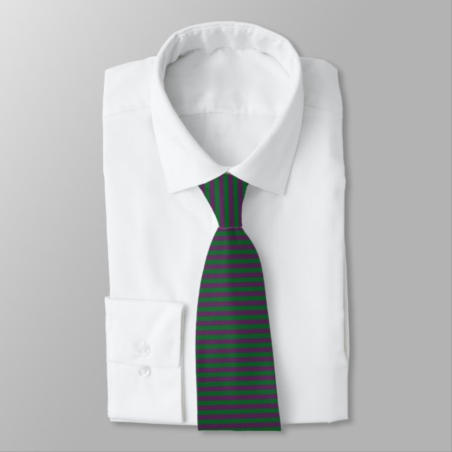 Forest Green and Purple Stripes Tie (Tied)