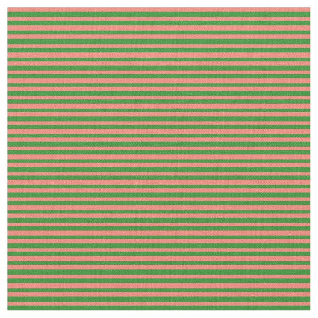 Forest Green and Salmon Coloured Lines Fabric (Close Up)