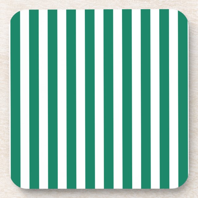 Forest green and white candy stripes coaster (Front)