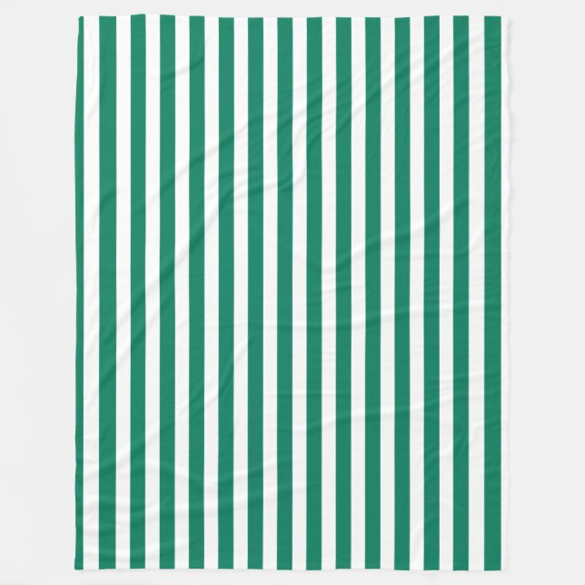 Forest green and white candy stripes fleece blanket (Front)