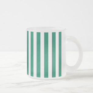 Forest green and white candy stripes frosted glass coffee mug