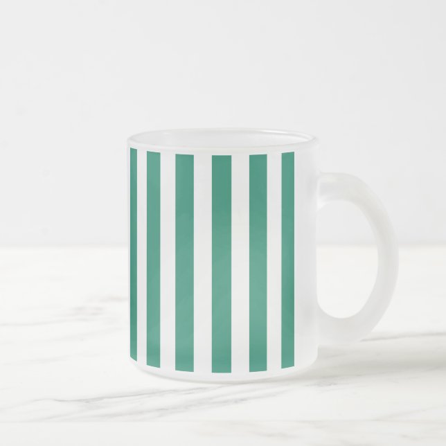 Forest green and white candy stripes frosted glass coffee mug (Right)
