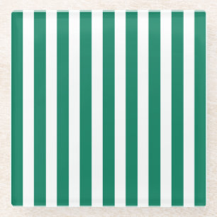 Forest green and white candy stripes glass coaster