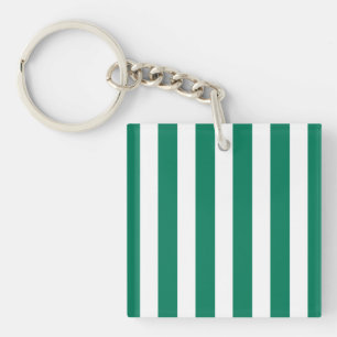 Forest green and white candy stripes key ring