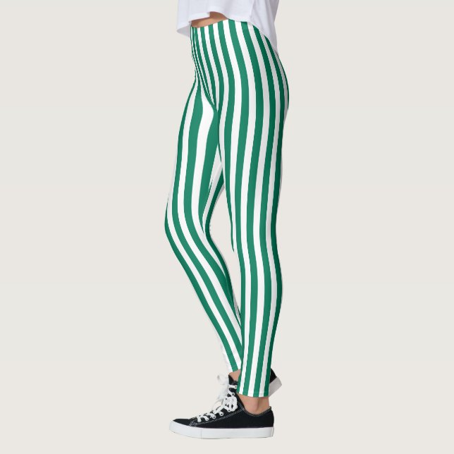 Forest green and white candy stripes leggings (Left)