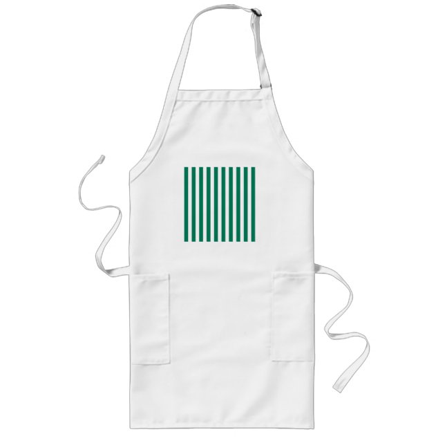 Forest green and white candy stripes long apron (Front)
