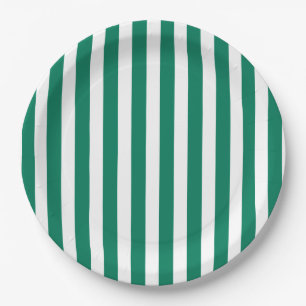 Forest green and white candy stripes paper plate