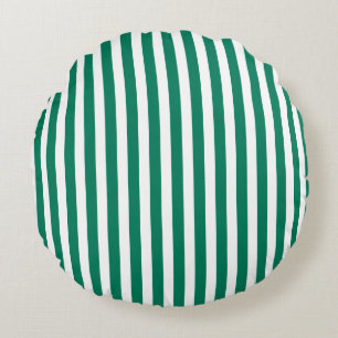 Forest green and white candy stripes round cushion