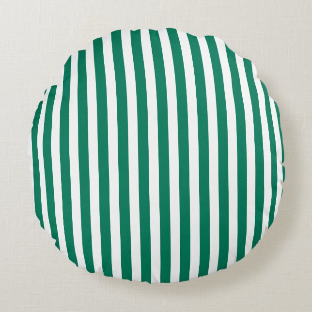 Forest green and white candy stripes round cushion (Front)