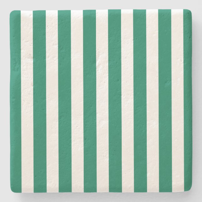 Forest green and white candy stripes stone coaster (Front)