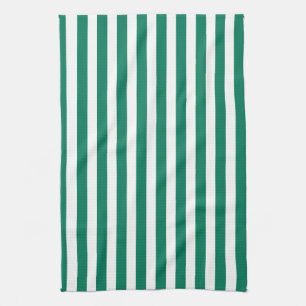 Forest green and white candy stripes tea towel